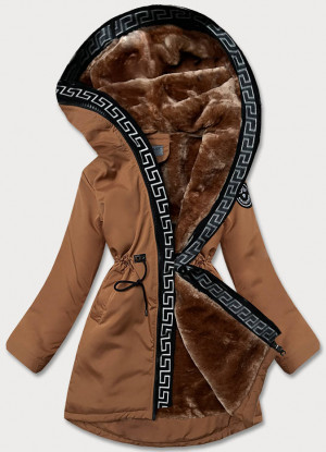 Dámská bunda v karamelové barvě s kožešinovou podšívkou (B8116-22) Hnědá