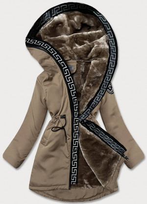 Béžová dámská bunda s kožešinovou podšívkou (B8116-12) Béžová