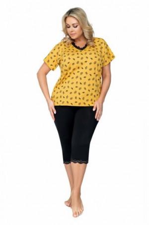 Donna Queen 3/4 Dámské pyžamo Size Plus 5XL žluto-černá