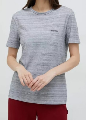 Dámské pyžamové triko QS6890E 5FQ šedobílá - Calvin Klein šedobílá