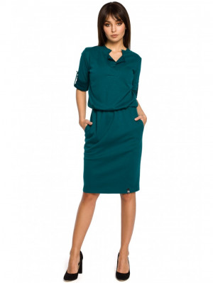 B056 Pletené košilové šaty - zelené EU