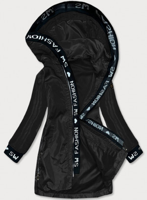 Tenká černá dámská bunda s ozdobnou lemovkou (B8145-1) černá S (36)