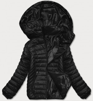 Černá prošívaná dámská bunda s kapucí (B0124-1) černá S (36)