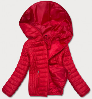 Červená dámská prošívaná bunda s kapucí (B0123-4) Červená S (36)
