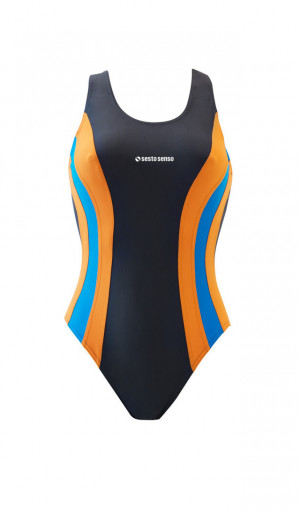 Dámské jednodílné plavky 715 - Sesto Senso grafit-oranžová-modrá