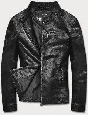 Klasická černá pánská bunda z eko kůže (11Z8025) černá