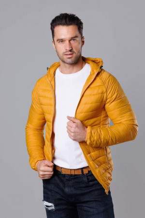 Pánská prošívaná bunda v barvě kurkumy s kapucí (HM112-10) Žlutá