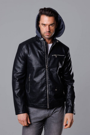 Černá pánská bunda z ekokůže s teplákovou kapucí (11Z8022) černá
