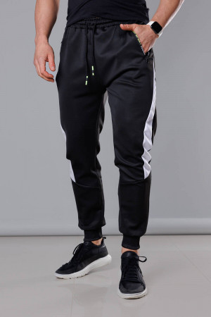 Černo-bílé pánské teplákové kalhoty se vsadkami (8K168) černá
