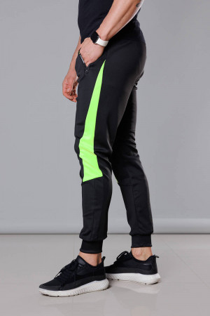 Černo-limetkové pánské teplákové kalhoty se vsadkami (8K168) černá