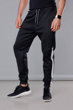 Černo-bílé pánské teplákové kalhoty se vsadkami (8K172) černá