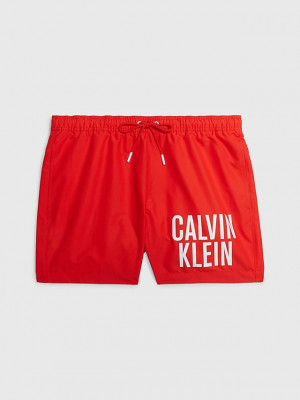 Pánské střední plavecké šortky se stahovací šňůrkou KM0KM00794 XNE červená - Calvin Klein