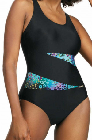Dámské jednodílné plavky S36W19G Fashion sport  černá-modrá- Self
