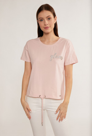 Monnari Trička Dámské tričko s aplikací šperků Light Pink 2XL