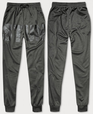Tmavě šedé pánské teplákové kalhoty s potiskem (8K191) šedá