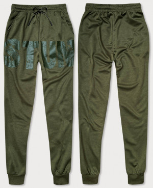 Pánské teplákové kalhoty v khaki barvě s potiskem (8K191) khaki