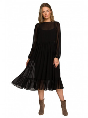 Šifonové šaty s volánem černé - S319  černá