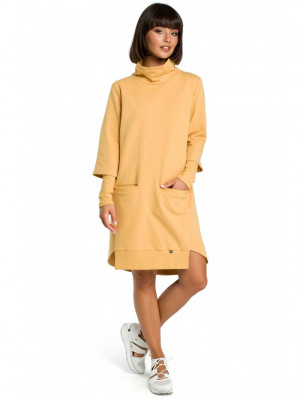 B089 Asymetrické šaty s límcem - žluté EU
