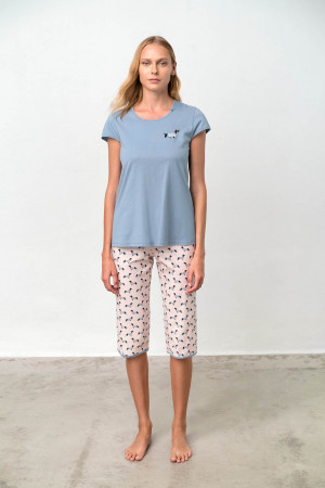 Vamp - Dvoudílné dámské pyžamo – Dachsy 18308 - Vamp blue dusty l