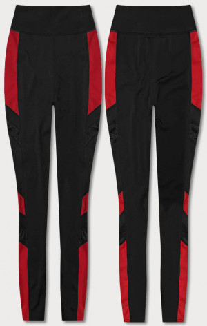 Černo-červené sportovní legíny se vsadkami podél nohavic (Y6841) černá L (40)