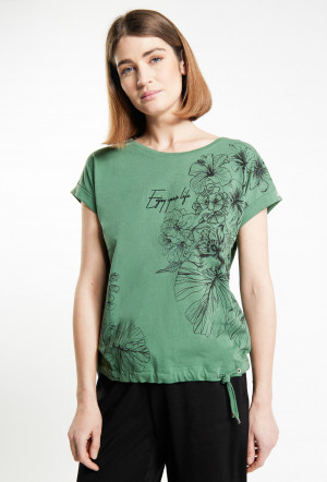 Monnari Trička Dámské tričko se zajímavým vzorem Bottle Green 2XL