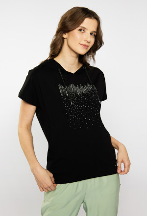 Monnari Trička Dámské tričko s kamínkovým vzorem Černá 2XL