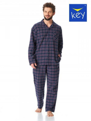 Key MNS 414 B23 Pánské pyžamo plus size 3XL tmavě modrá-kostka