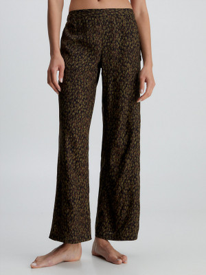 Dámské kalhoty Pyjama Pants 000QS6850EFTD olivová/leopardí vzor - Calvin Klein