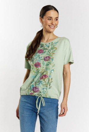 Monnari Halenky Bavlněné tričko s květinovým vzorem Zelená