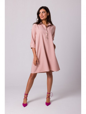 Dámské rozšířené košilové šaty B257 pudr růžová - BEwear pudrovo-růžová