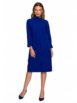 S318 Volné šaty s vysokým límcem - královská modř EU