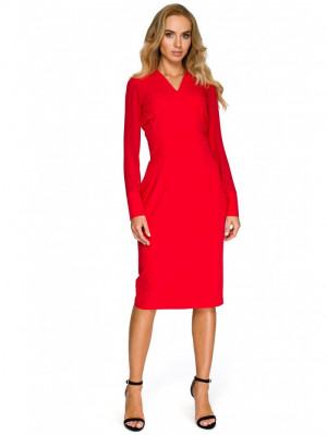 S136 Šifonové pouzdrové šaty s dlouhými rukávy - červené EU