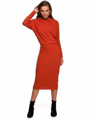 S245 Úpletové šaty s límcem - červené EU S/M