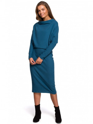 S245 Úpletové šaty s límcem - oceánsky modré EU S/M