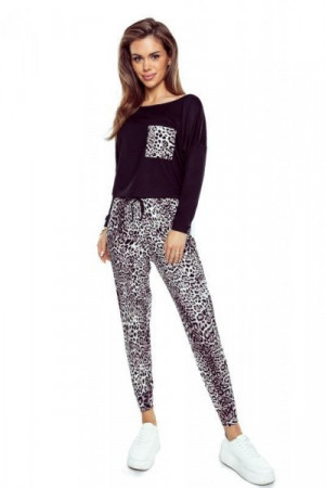 Eldar Sarina černé/leopardí vzor Dámské pyžamo S černá