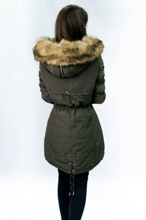 Teplá dámská zimní bunda parka v khaki barvě (W165) khaki XXL (44)