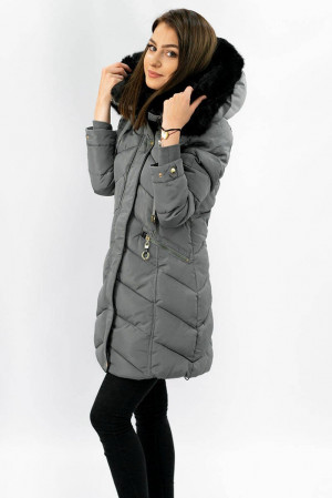 Šedá dámská prošívaná zimní bunda s kapucí (W732) šedá S (36)