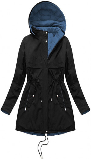 Černo-světle modrá oboustranná dámská zimní bunda s kapucí (W214BIG) Modrá