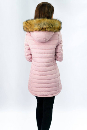 Tmavě modro-růžová odoustranná dámská zimní bunda s kapucí (W213) Růžová S (36)