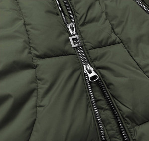 Prošívaná dámská zimní bunda v khaki barvě s kapucí (7690) khaki S (36)