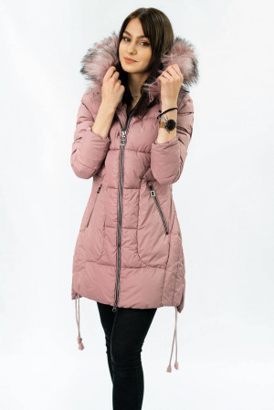 Prošívaná dámská zimní bunda ve starorůžové barvě s kapucí (7690) růžová S (36)