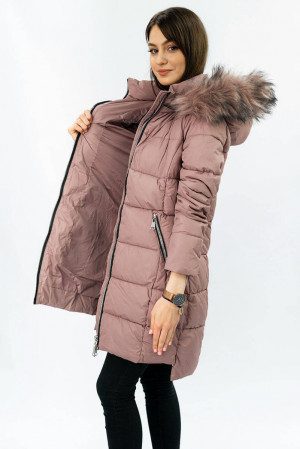 Prošívaná dámská zimní bunda ve starorůžové barvě s kapucí (7702) růžová S (36)