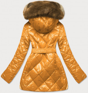 Lesklá žlutá zimní bunda s mechovitým kožíškem (W756) Žlutá S (36)