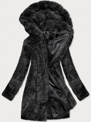 Černá dámská bunda - kožíšek s kapucí (BR9746-1) černá M (38)