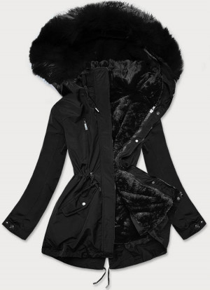 Černá dámská zimní bunda s mechovitým kožíškem (W553) černá XXL (44)