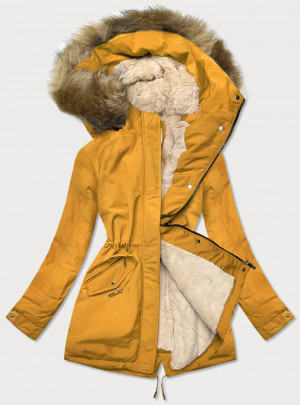 Žluto-béžová teplá dámská zimní bunda (W559) žlutá XXL (44)