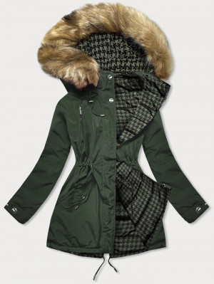 Oboustranná dámská zimní bunda v khaki barvě (W557BIG) khaki