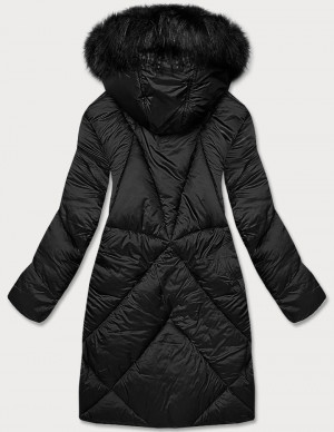 Dlouhá černá dámská zimní bunda (23070-1) černá S (36)