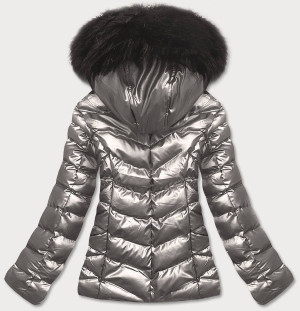 Stříbrná lesklá dámská zimní bunda s kapucí (5M773-401) srebrny M (38)