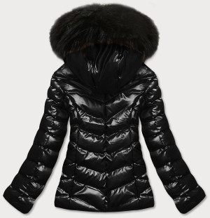 Černá lesklá dámská zimní bunda s kapucí (5M773-392A) černá L (40)